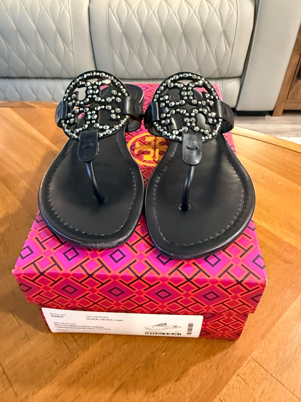 Tory Burch Miller Embellished Sandal - Black - Worn